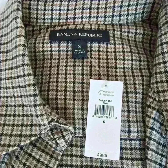 😍 NWT 😍 Banana Republic Womens Cotton Flannel Shirt, Black/Tan/Cream, Size S - Picture 5 of 8